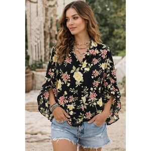 Floral Blouse Black Pink